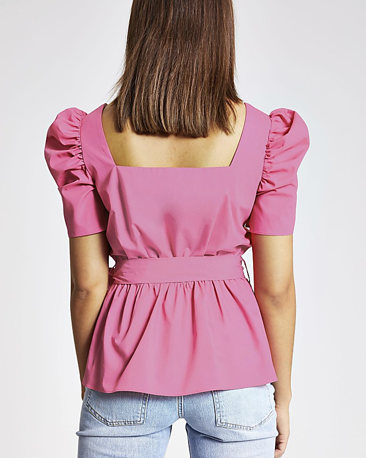Bright pink square neck top