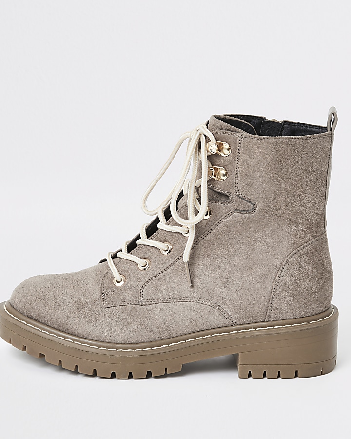 Grey wide fit chunky lace-up boots
