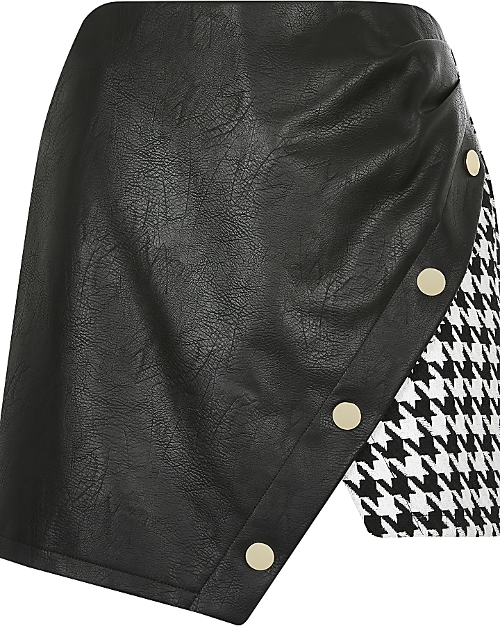 Black faux leather houndstooth mini skirt