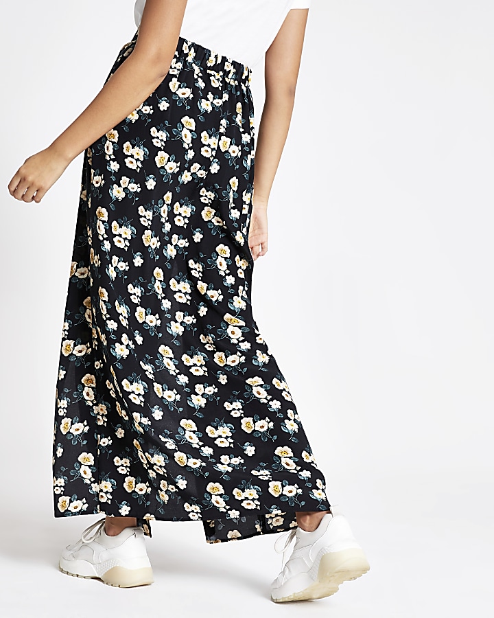 Black floral maxi skirt