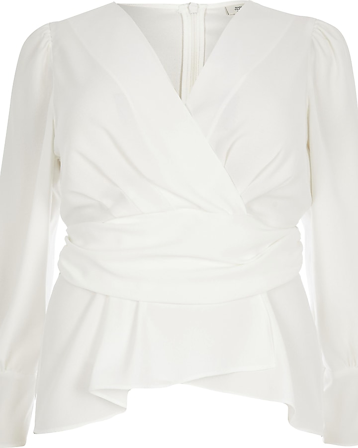 Plus white wrap front blouse
