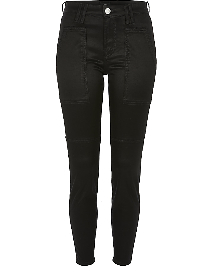 Black satin Amelie super skinny jeans