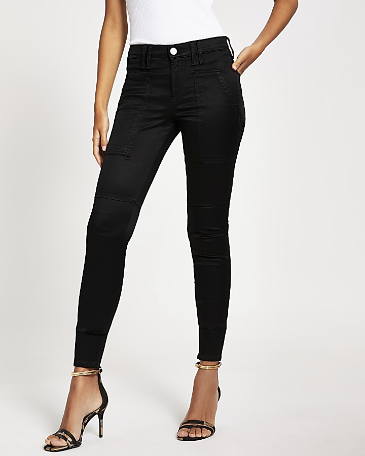 Black satin Amelie super skinny jeans