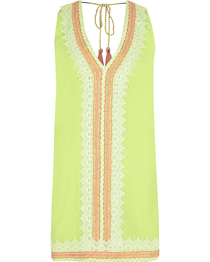 Neon green lace front beach dress