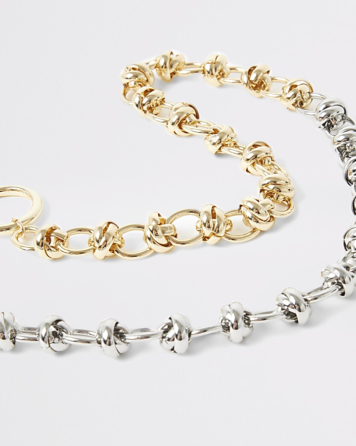 Mixed silver and gold colour chain necklace