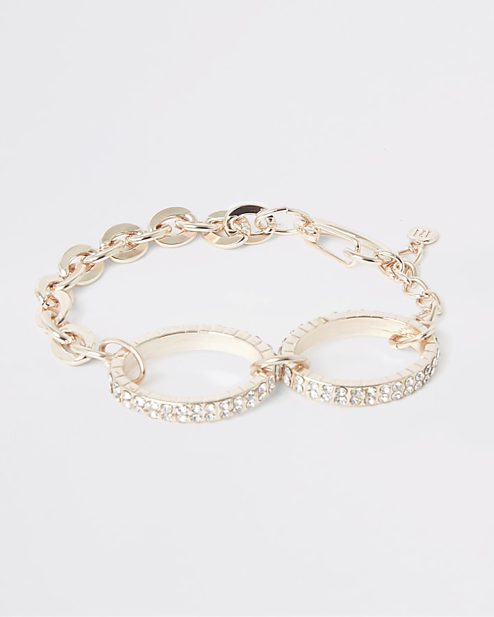 Rose gold colour diamante oval bracelet