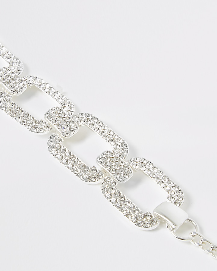 Silver colour diamante rectangle bracelet