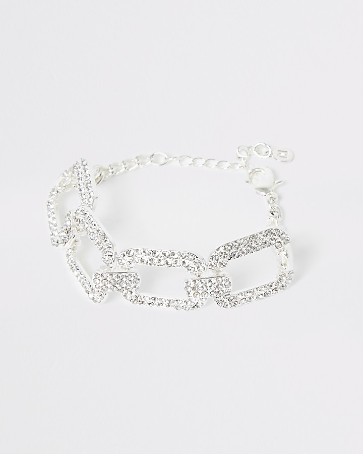 Silver colour diamante rectangle bracelet