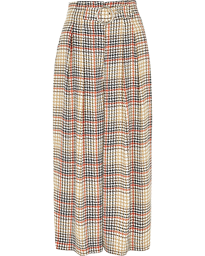 Beige check cropped trousers