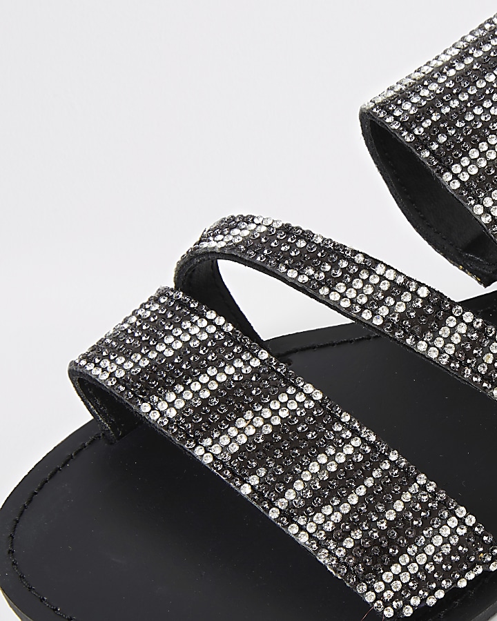 Black zebra print double strap sandal