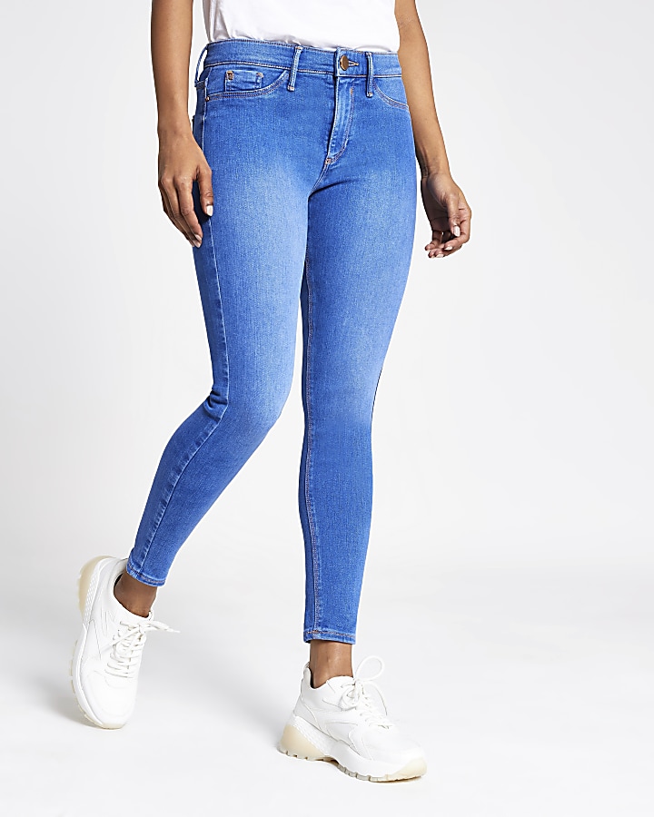 Petite bright blue Molly mid rise jeggings