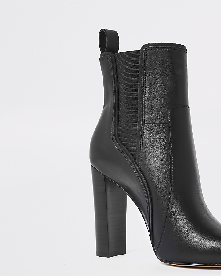 Black leather pointed western heeled boot