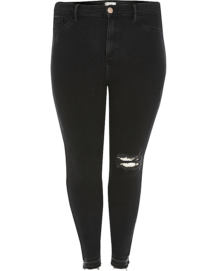 Plus black ripped Molly mid rise jeggings