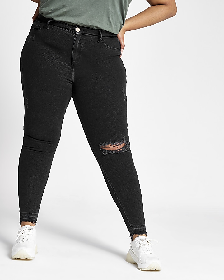 Plus black ripped Molly mid rise jeggings