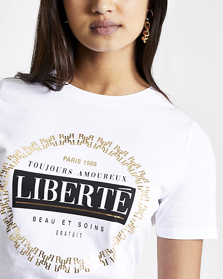 White 'Liberte' printed T-shirt