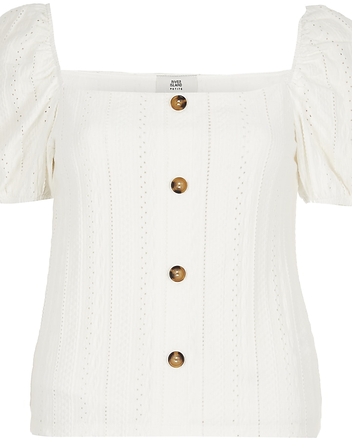 Petite white broderie puff sleeve top