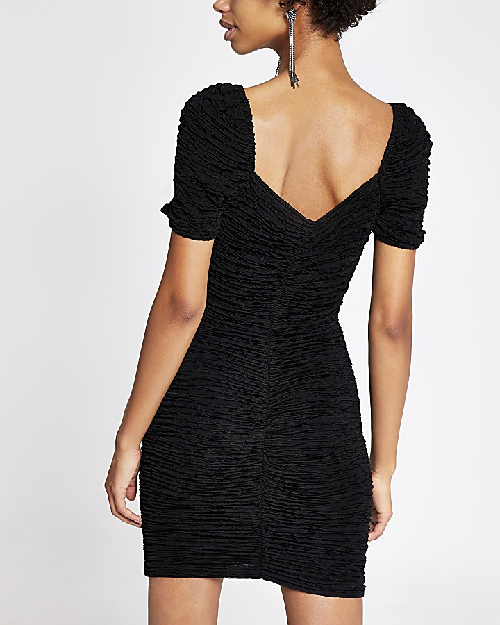 Black ruched bodycon dress