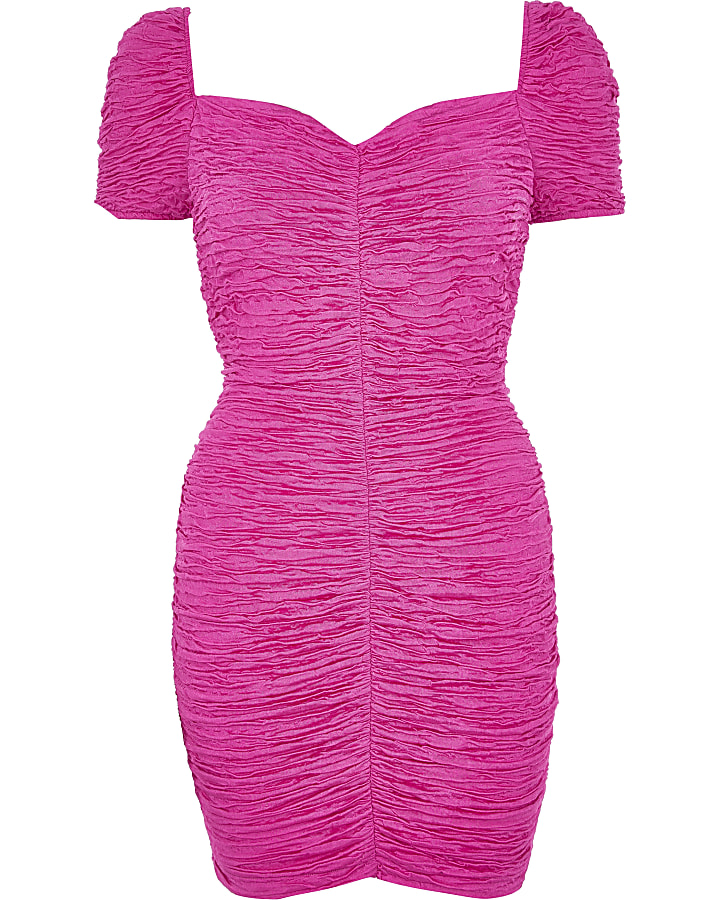 Pink ruched bodycon dress