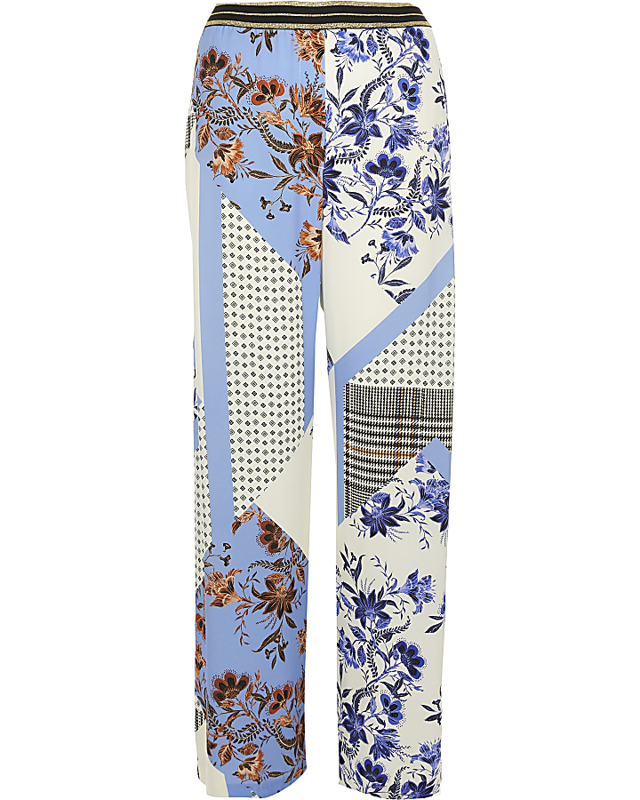 Blue print elasticated waist wide leg trouser