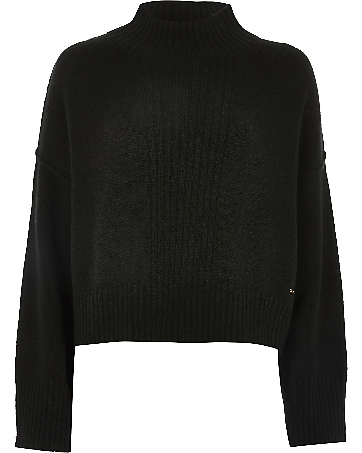 Black high neck cropped knitted jumper