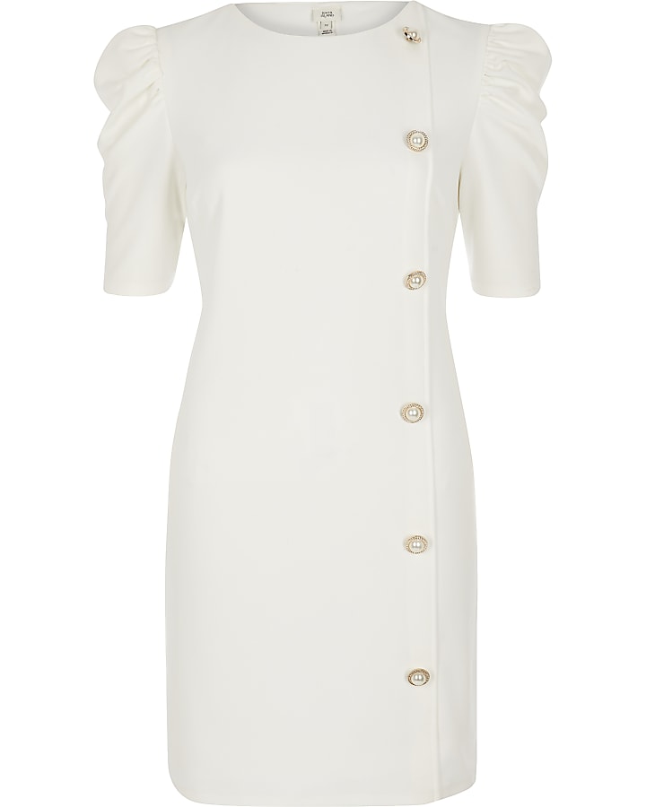 White puff sleeve scuba mini dress