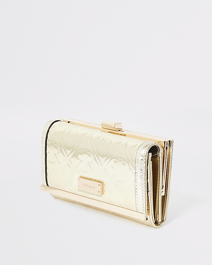 Gold metallic RI embossed clip top purse