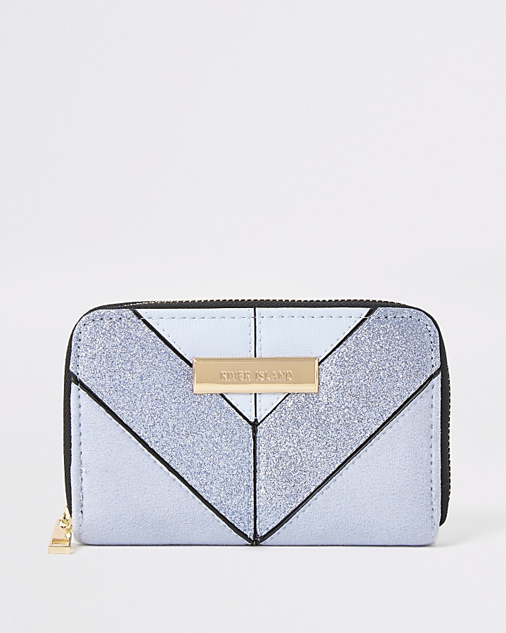 Light blue glitter mini zip around purse
