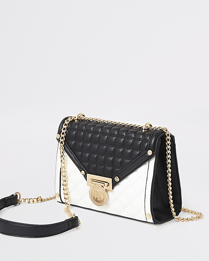 Black and white quilted cross body bag