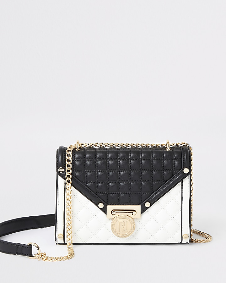 Black and white quilted cross body bag