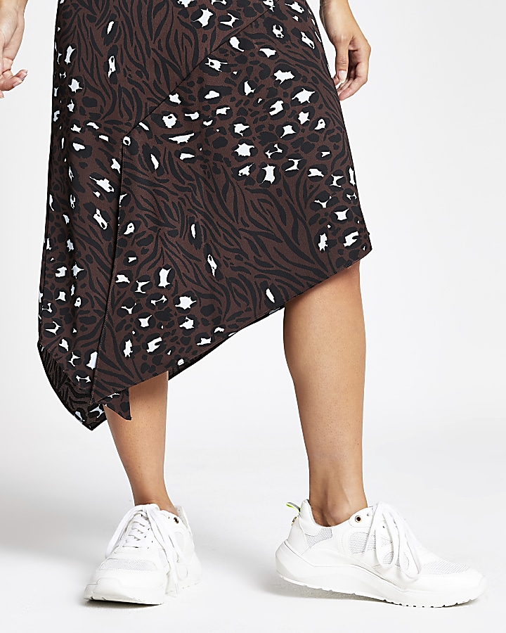 Petite brown animal print slip skirt