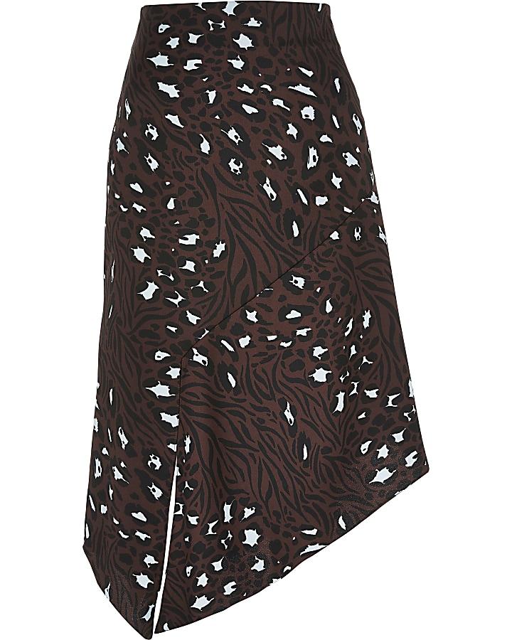 Petite brown animal print slip skirt