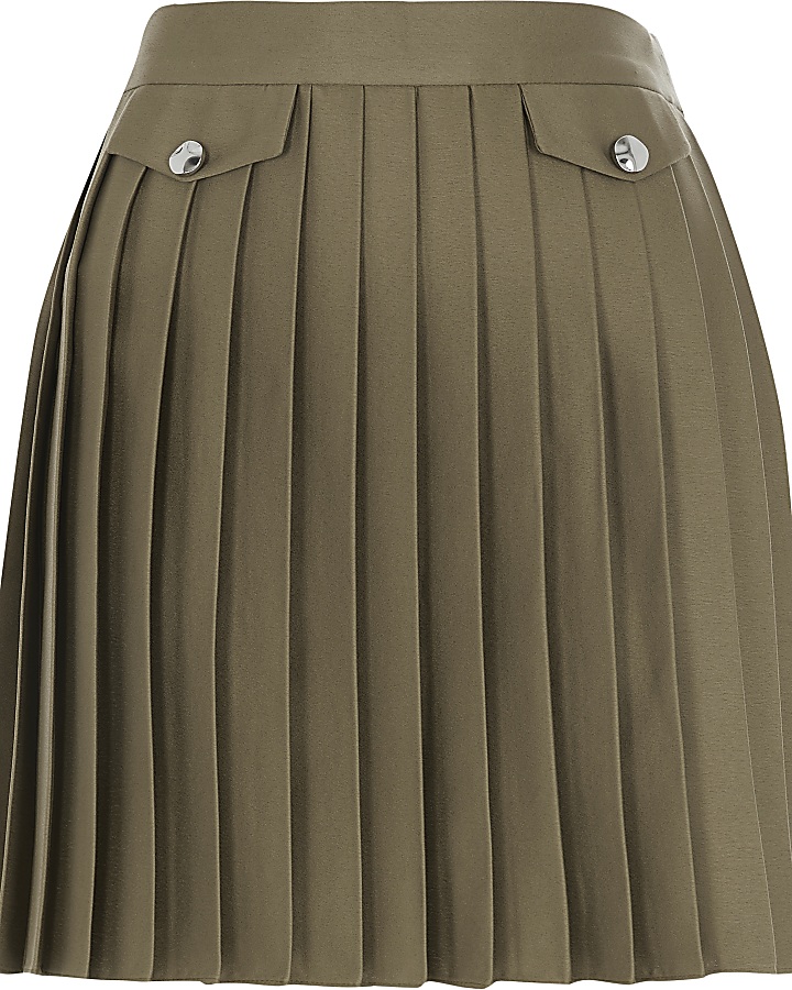 Khaki pleated mini skirt