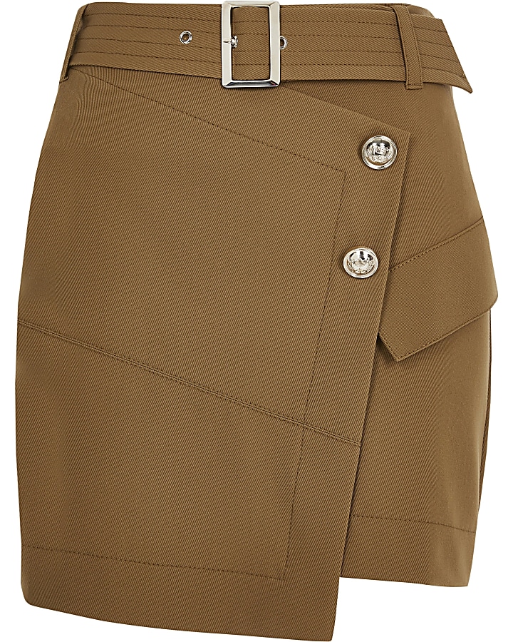 Beige utility mini skirt
