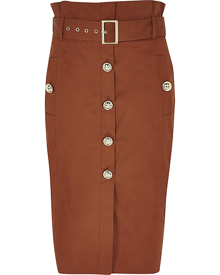 Rust belted pencil skirt