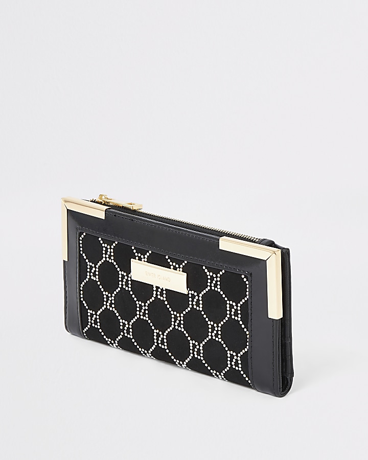 Black embellished foldout metal corner purse