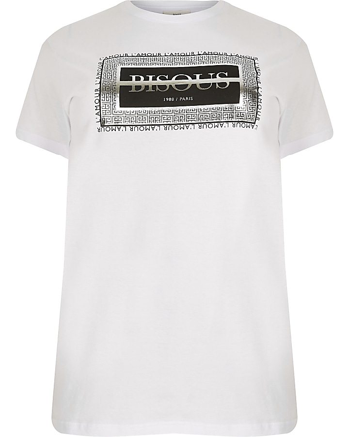 Plus white 'Bisous' foil print T-shirt