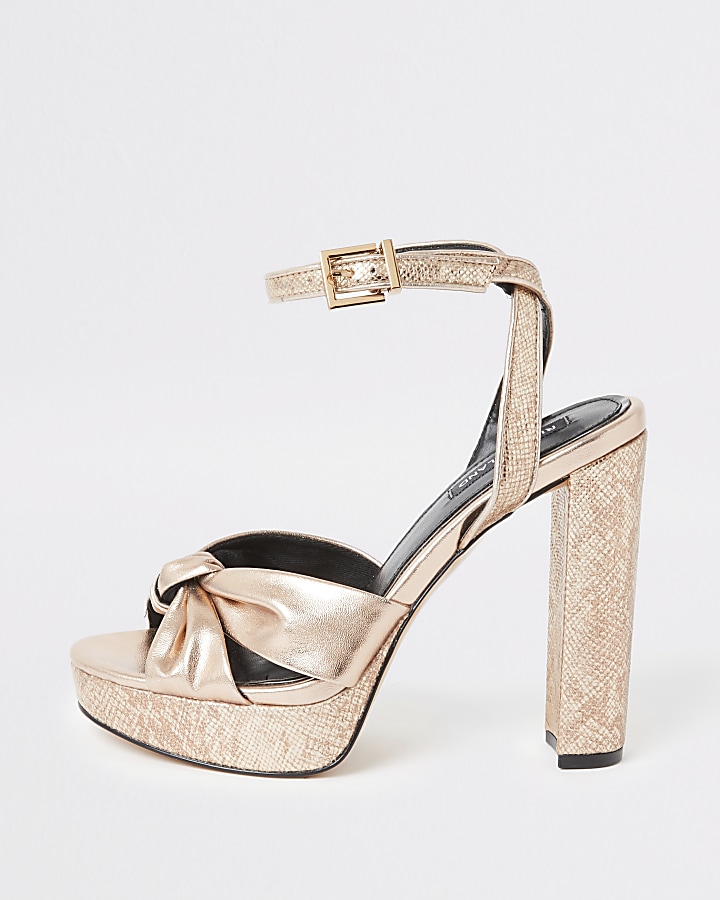 Gold knot front platform heeled sandal