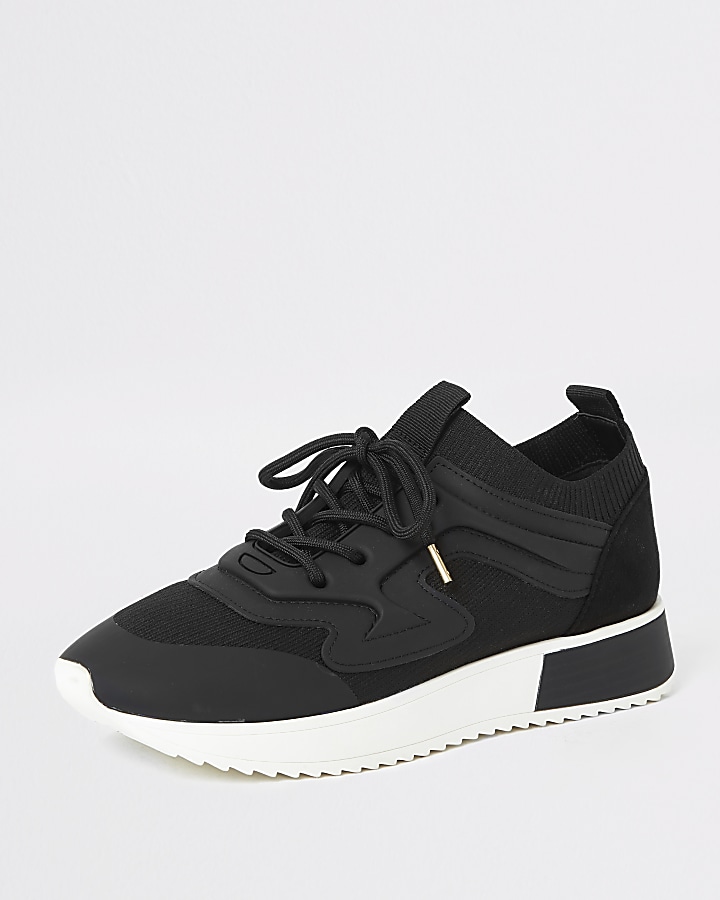 Black rubber panel cleated runner trainers