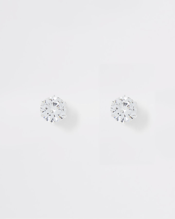 Silver colour diamante crown stud earrings
