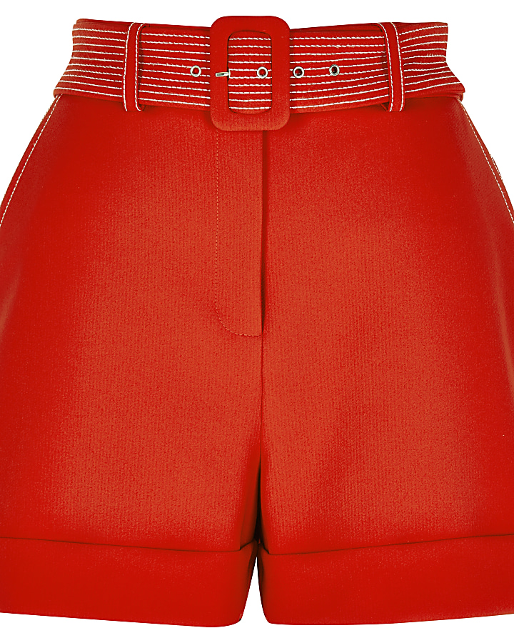 Red belted shorts