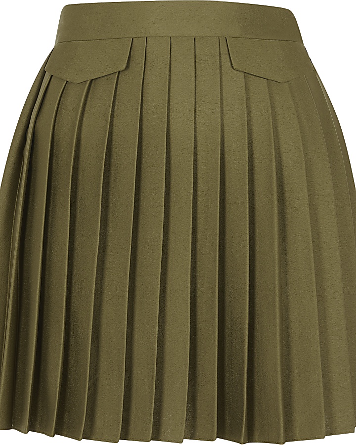 Petite khaki pleated mini skirt