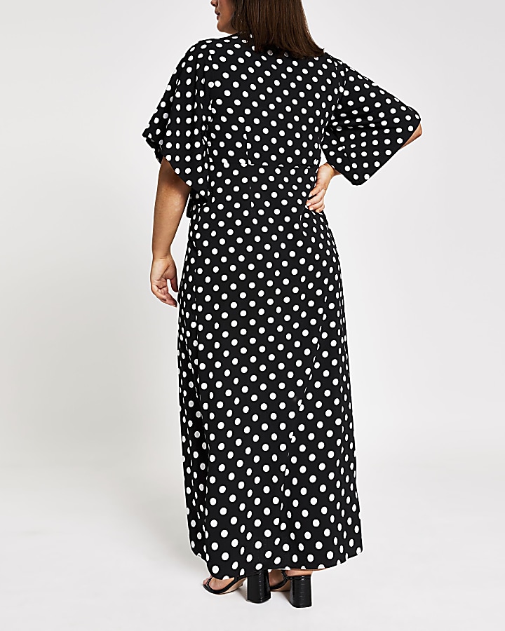 Plus black polka dot kimono maxi dress