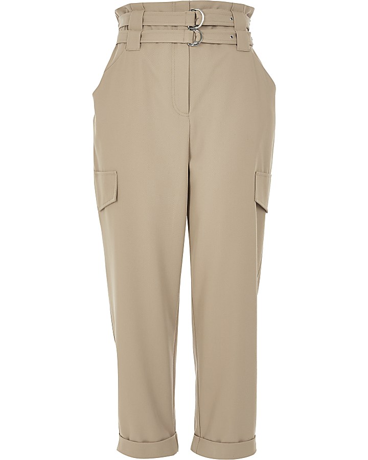 Beige belted cargo trousers