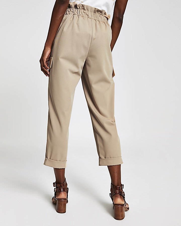 Beige belted cargo trousers