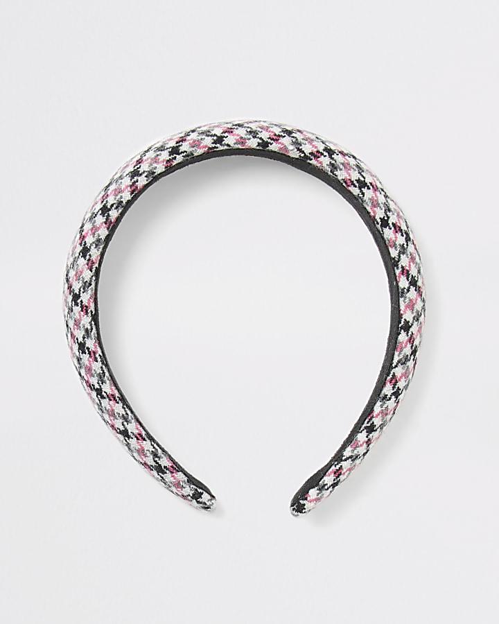 Pink dogtooth check padded headband