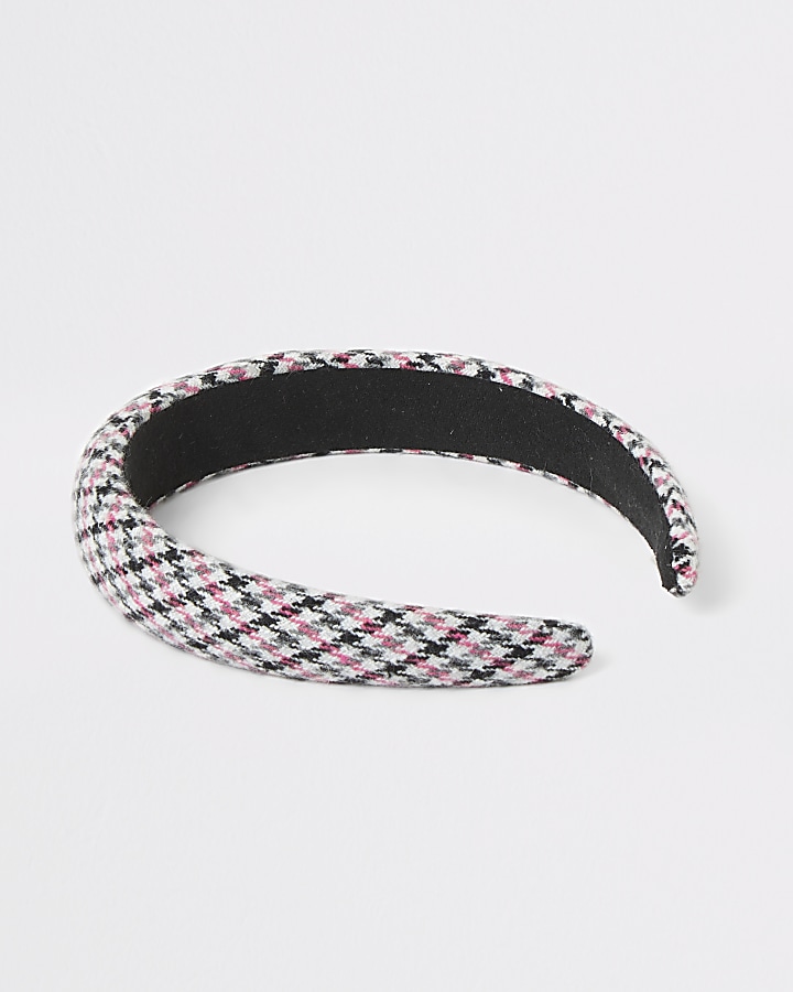 Pink dogtooth check padded headband