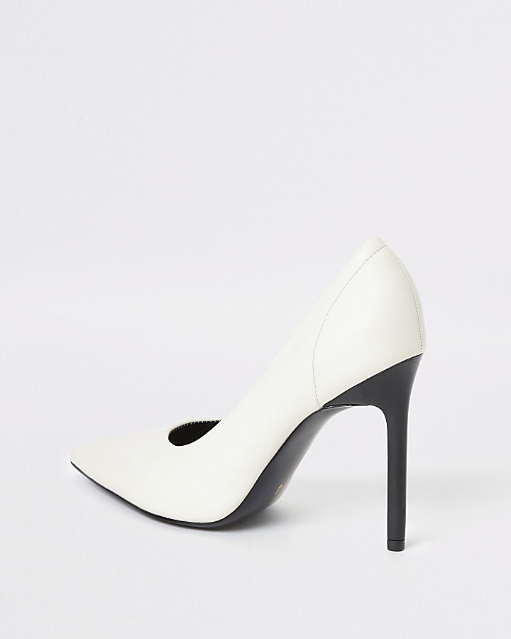 White pointed toe skinny heel court shoes
