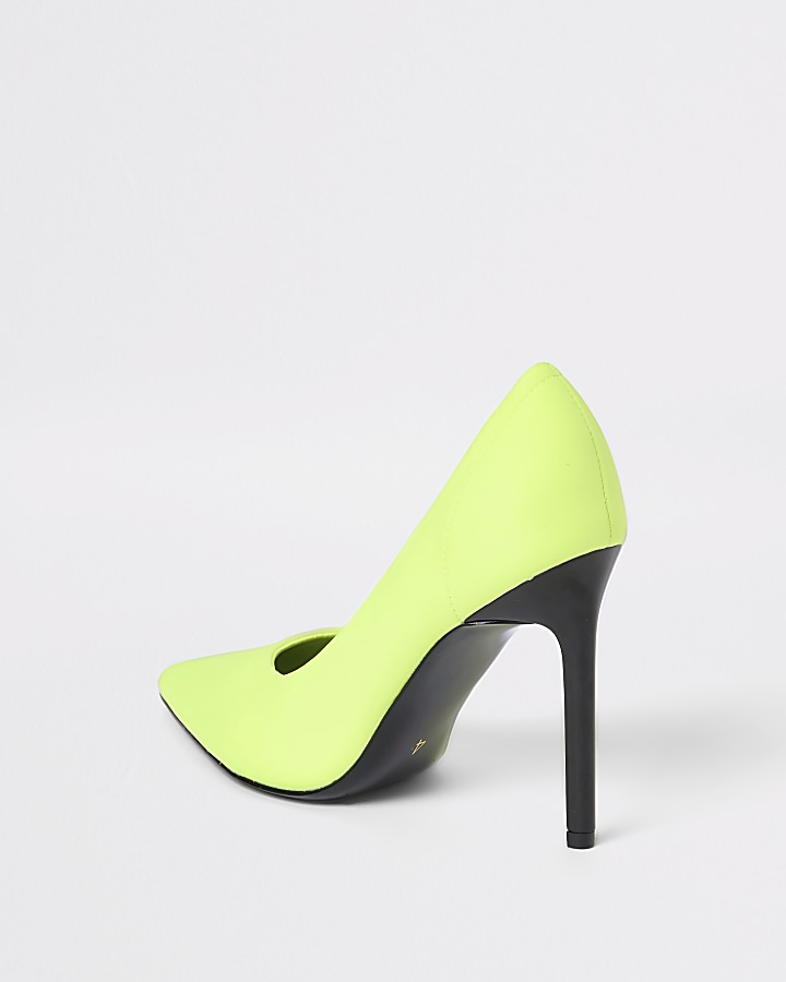Neon green skinny heel scuba court shoe