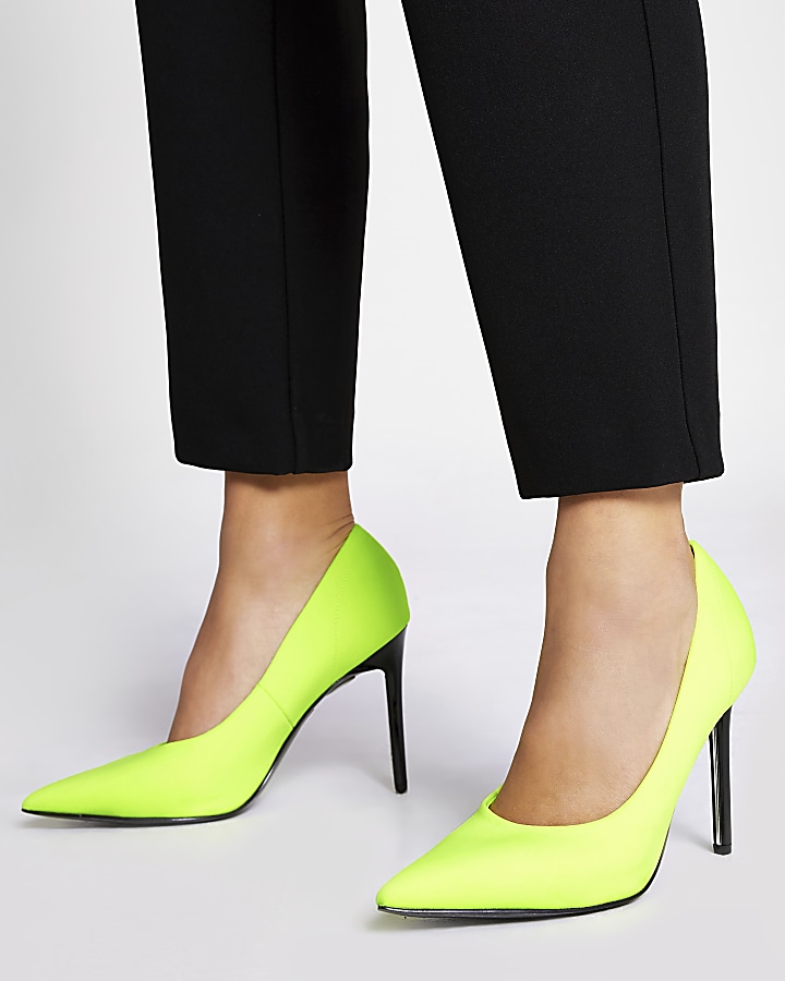 Neon green skinny heel scuba court shoe