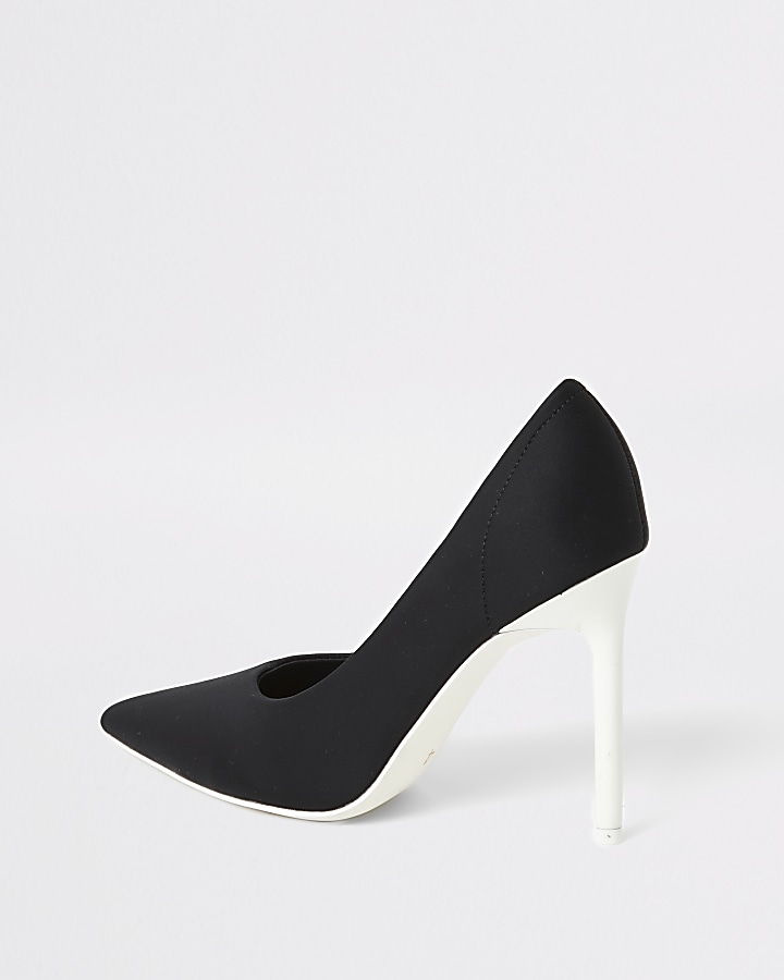 Black skinny heel scuba court shoe